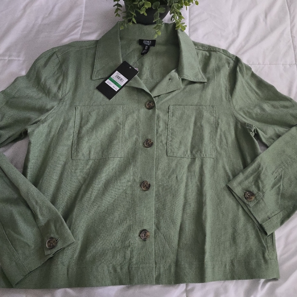 Jones NY Signature Linen Viscose Long Sleeve Jacket Shirt